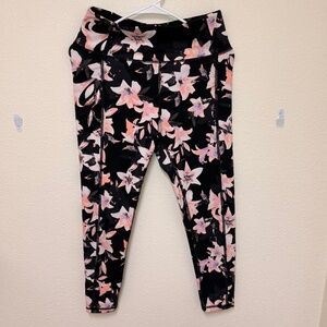 Victoria’s Secret Floral High Rise Active Leggings Pockets Size 10 Black Pink